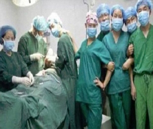 Selfies by medical staff in operating theatre, patient unconscious