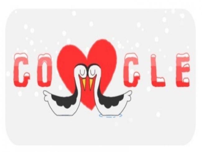 Google celebrates Valentine's Day with love birds skating together doodle